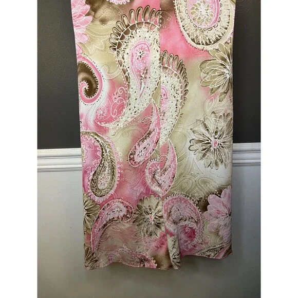 MKM Designs Dress Womens 1X Pink Brown Paisley Spaghetti Strap Bow Made USA - Picture 9 of 12